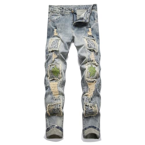 Men's Slim Fit Skinny Stretch Ripped Jeans,Distressed Straight Leg Fashion High Flex Waist Trousers