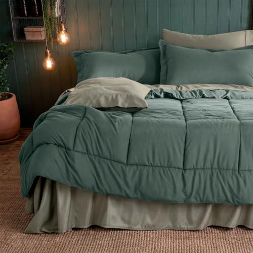 La Mejor Lista de Juegos de sábanas y fundas de almohada los mejores 5. 44 REAL TEXTIL Set de Edredón Duvet con Fundas de Almohada y Juego de Sábanas, Ideal para Cualquier Temporada (Oliva - Militar, Matrimonial)