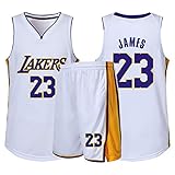 XJIANQI Basketball-Trikot-Lakers #23 James Herren 2-teilige Basketballweste Und Shorts Setzten EIN Echtes Trikot Mit PVA-Fasermaterial (XXS-5xl). White-Large