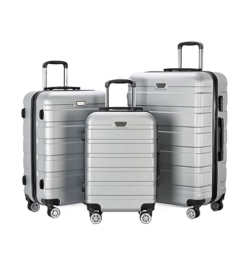 Durable Suitcase for Women Luggage ABS 3 Piece Set With Lock Spinner 20in 24in 28in,Lightweight Luggages For Travel Retro Suit Case (Color : Silver, Size : 20+24+28inch)