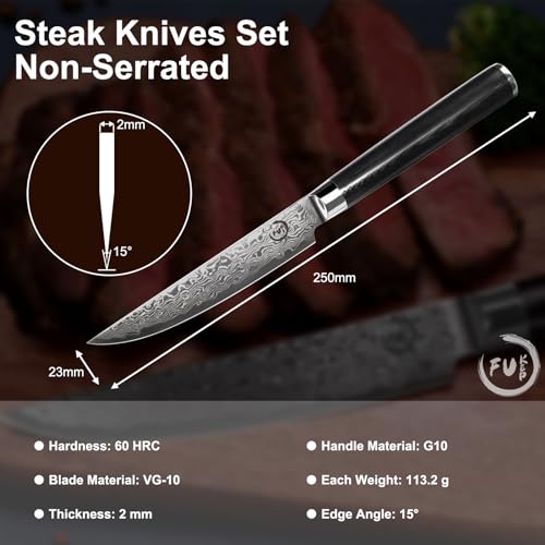 Steak knives Set of 4, Super-Sharp 5 Inch Damascus Steak Knife Set, Japanese VG10 Core Steel - Non-Serrated Steak Knives with Case - Image 3