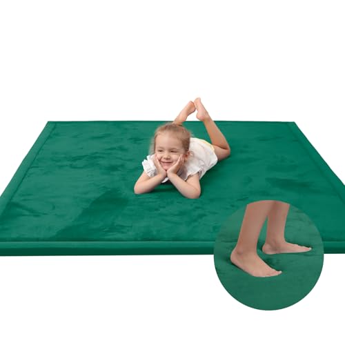 Image of Baby Play Mat for Floor,1.3" Thick Memory foam Tummy Time Mat,Soft Coral Velvet Nursery Rug,Extra Large Non Slip Crawling Mat for Toddlers,Infants,kids,Yoga,Tatami Style for Living Room(Dark Green)