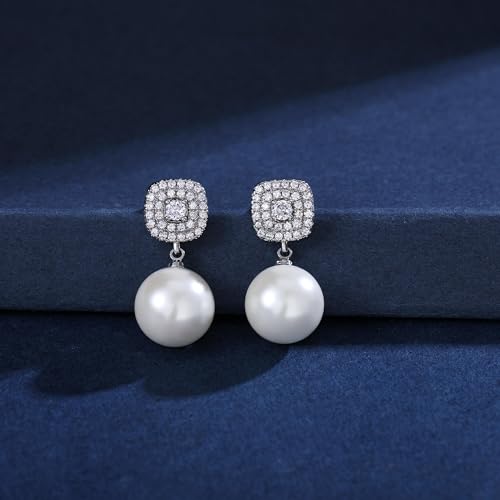 Womens Shell Pearl Earrings White Sterling Silver Dangling Drop with Velvet Gift Box4