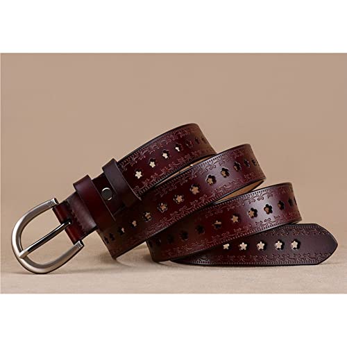 Leather Belt Women,Women's Hollow Flower Leather Belt for Jeans Pants Wide Belt for Ladies,Brown,110cm/43.3''2