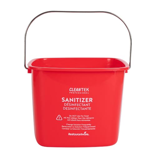 Image of Restaurantware Plastic Buckets with Stainless Steel Handle Pack of 10, 8 Quart Plastic Cleaning Pails, Red Square Design, Measurement Graduations, for Janitorial and Foodservice Use