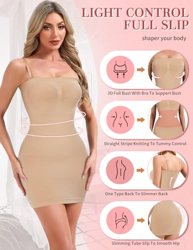 SLIMBELLE Built In Bra Strapless Shapewear Dress Slip for Women Tummy Control Full Slip Shaper Under Dresses Nude S - image 4