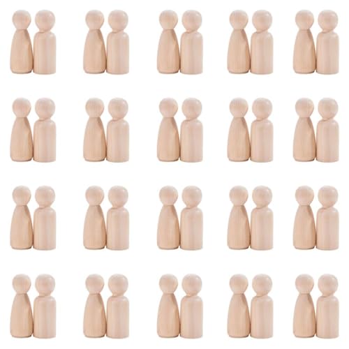 UEAVOID 40 Pezzi Bambola Piolo di Legno, Peg Dolls Non Finiti, Mini Bambola Gente Femmina e Maschio per Fai Da Te Creazioni Artistiche e Painted