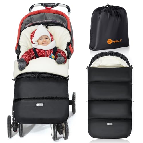 Ivywind Saco Silla Paseo Universal Invierno, Impermeable Saco Carro Bebe Invierno con Cordón Ajustable, Caliente Saco Universal Silla Paseo con Cremallera, Lavable y Desmontable, Blanco y Negro