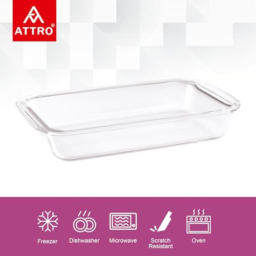 Image of ATTRO Glassox Borosilicate Rectangle Glass Baking Dish Micorwave Oven Safe Freezer Safe Baking Tray Serving Dish Bakeware- 1600ml