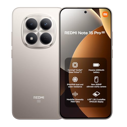 Redmi Note 15 Pro 5G 8+256 Titanium (no incluye adaptador de corriente)