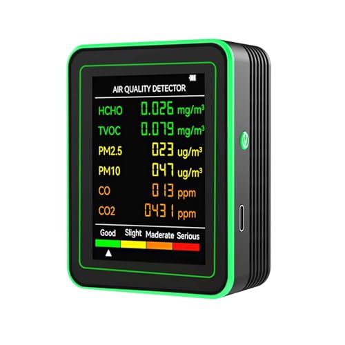 co2センサー 6 in 1 空気質モニター 二酸化炭素検出器 多機能 PM2.5 PM10 CO2 COメーター 高い測定精度(Black)