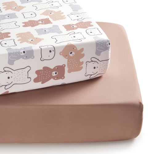 Image of TILLYOU Baby Crib Sheets for Boys Girls, Super Soft Toddler Bed Sheets, 2 Pack Sheets for Standard Crib Mattress 28x52in, Boonie Cubs