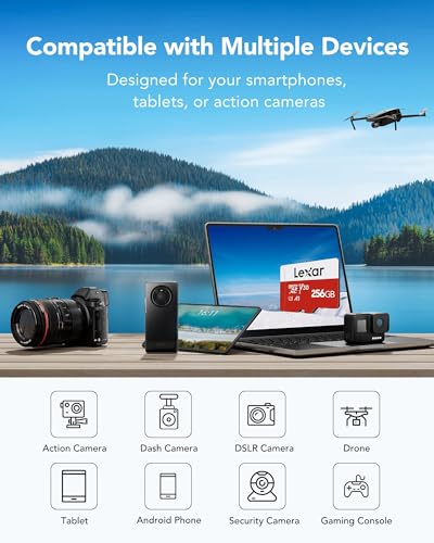 Image of Lexar E-Series 256GB Micro SD Card, microSDXC UHS-I Flash Memory Card with Adapter, 100MB /s, C10, U3, A1, V30, Full HD, 4K UHD, High Speed TF Card