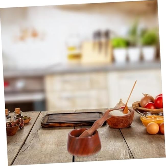PRETYZOOM Wooden Garlic Crusher Set with Pestle Manual Garlic Mashing Bowl Kitchen Gadget for Spices and Seasoning for Home Cooking