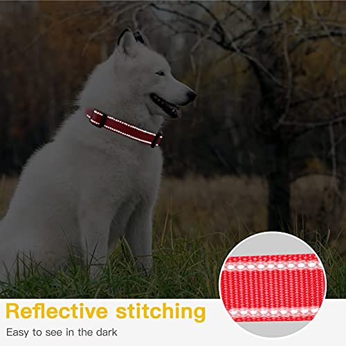 Image of HEELE Dog Collar, Reflective Dog Collar, Soft Neoprene Padded Breathable Nylon Pet Collar Adjustable for Small Dogs Puppy, Red, XS(7.87-11.81 inch)