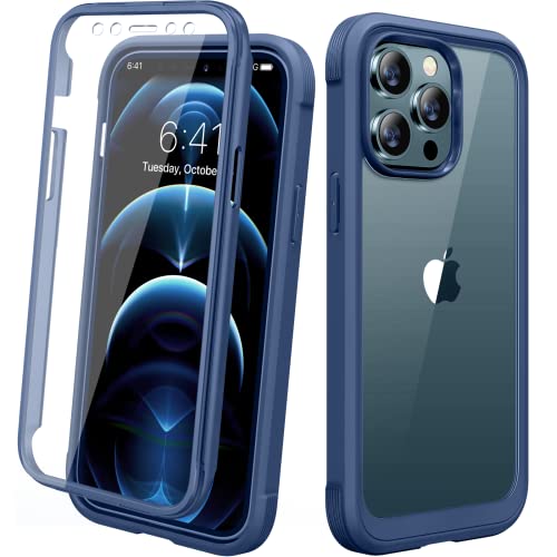Miracase Shockproof Case Designed for iPhone 12 Pro Max 6.7 , Built-in Touch Sensitive Anti-Scratch Screen Protector, Pass 20 ft. Drop Test Military-Grade Phone Protective Cover - Navy Blue & Clear