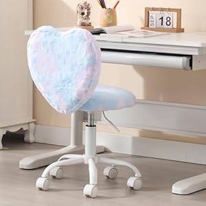 Cute Fuzzy Kids Chair for Children Rolling Study Desk Student Chair for Child Furry Computer Task Chair, Adjustable Heart Shaped Reading Desk Chairs for Bedroom Study,Babay Blue Cute Fuzzy Kids Chair for Children Rolling Study Desk Student Chair for Child Furry Computer Task Chair Adjustable Heart Shaped Reading Desk Chairs for Bedroom StudyBabay Blue