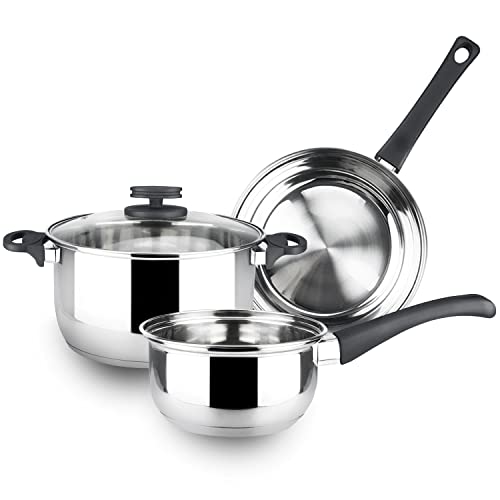 MAGEFESA STYLE Batería de cocina, 4 piezas, cacerola, cazo, sartén, tapa de cristal Fabricada...
