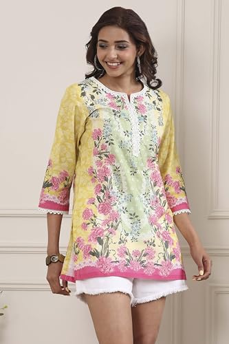 Image of BIBA Women Cotton Printed Straight Short Kurta