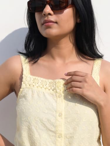 Image of Tokyo Talkies Women's Sleeveless Shoulder Strap Embroidered Tops| Stylish Casual wear