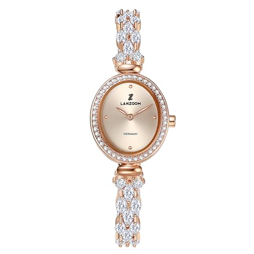 Montre à quartz pour femme en or rose LANZOOM avec bracelet zirconium