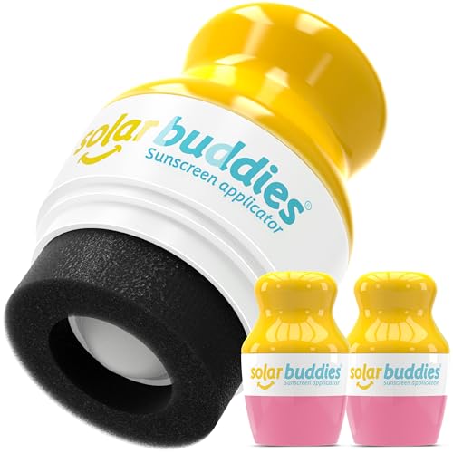 Image of Solar Buddies Sunscreen Applicator - Pink Pack of 2 - BPA-Free Refillable Roll on Sponge Sunscreen, Suncream & Lotion Applicator For Kids, Adults & Families - Holds 3.4fl oz, Perfect Size for Travel