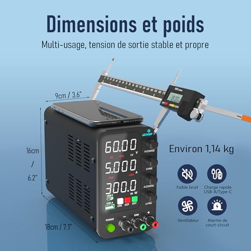 Alimentation CC variable avec boutons encodeur et sortie ON/OFF pour charge rapide