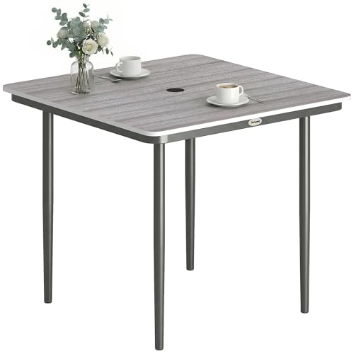 Outsunny Table de Jardin rectangulaire pour 4 Personnes, Table à Manger extérieure avec Trou de Parasol et Pieds en métal, pour Balcon, Porche, terrasse, 85...