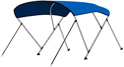 RVMasking 3 / 4Bow Bimini Top Boat Cover With 2 Rear Support Pole + 2 Straps + Storage Boot + 8 Deck Mounts, 800D Solution-dyed Fabric (3 bow: 6'L x 46"H x 67"-72" W, Blue)