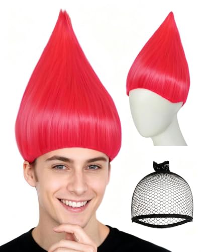 Image of JoneTing Pure Pink Wig for Party Bright Pink Cosplay Funny Wig for Anime
