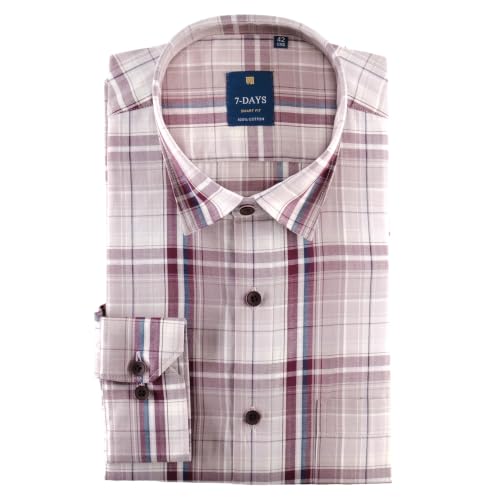 Image of 7-DAYS Men's Premium Check Shirt - 100% Cotton, Tailored Fit (Between Slim & Regular), Full Sleeve, with Pocket - Smart Office & Casual Look