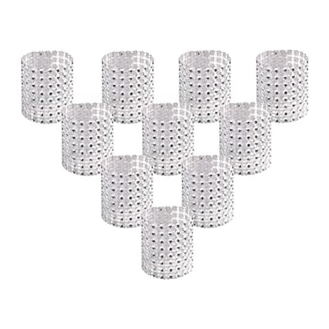 SKY CANDYBAR 100pcs Napkin Rings,Rhinestone Napkin Rings Diamond Silver for Table Decorations,Wedding,Dinner,Party,DIY Decoration Cover