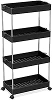 SPACEKEEPER Storage Trolley 4-Tier Slide Out Storage Cart Rolling Utility Cart Storage Shelf Rack Mobile Storage...