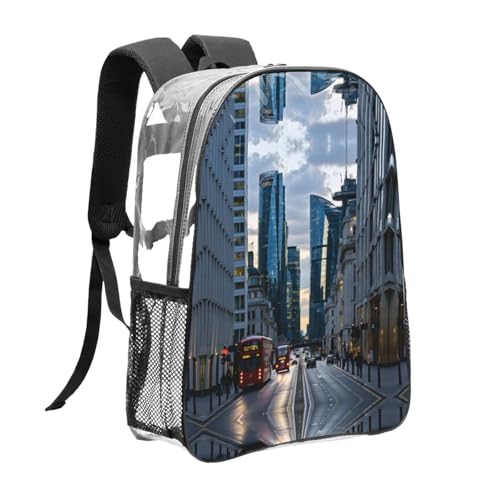 London Print Work Travel Stadium Events Transparent Backpack PVC Clear Bag Large Side Pockets3