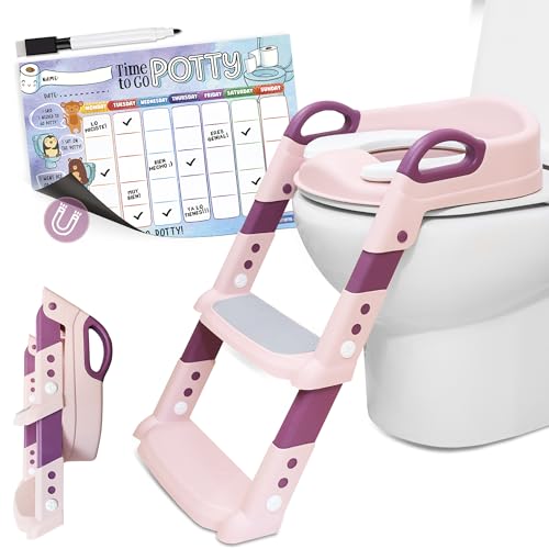 Argenens | Adaptador WC Niños con Escalera, Reductor WC Niños de Entrenamiento Plegable, WC Portatil Ajustable con Cojín Acolchado + Calendario Magnético Hábitos tamaño A4