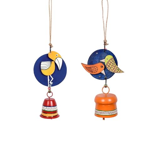 Image of Aakriti Art Creations Chirping Melody Bird Wind Chime Set | Handmade Modern Art Wooden & Metal Wind Chimes | Decorative Indoor & Outdoor Hanging for Balcony, Garden, Living Room & Gifting