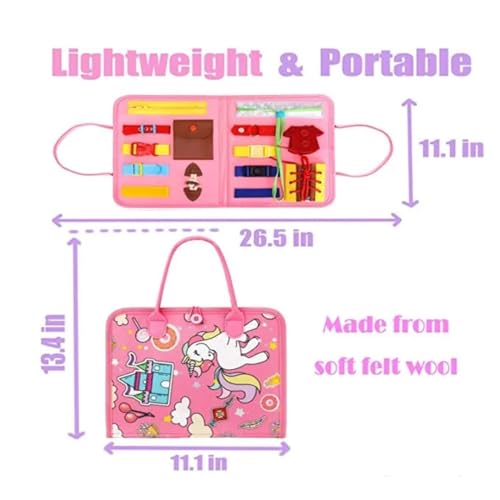 Image of Breatoi Toddlers Busy Board,Sensory Boards For Autism Toys,Interactive Educational Toys 2+ Years Old Girls Boys Learn To Dress,Fine Motor Skills Travel Toys For Airplane Or Car (Unicorn),Multicolor