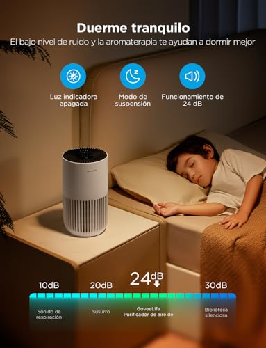 GoveeLife Mini-Luftreiniger fürs Schlafzimmer, intellig. HEPA-Filter mit Alexa-App-Steuerung gegen Tierhaare, Gerüche, Pollen, Rauch, Tragb. Luftreiniger mit 3 Geschwindigkeiten, 2 Modi, Timer, Aromen – Bild 6