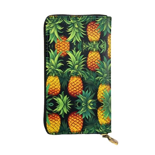 Fresh pineapple printing Women's leather long handheld wallet large capacity credit card zipper bag