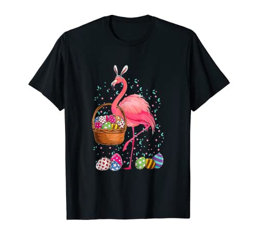 Pretty Easter Flamingo Bunny With Easter Basket Girls T-Shirt