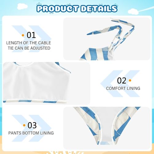 Blue Girls Two Piece Kids Bikini Set Scoop Neck Swimsuits Swimming Suits Cute Shoulder Strap4