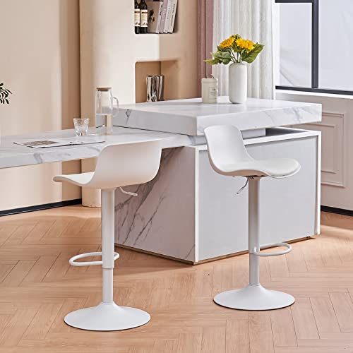 YOUNIKE Taburetes de Bar Altura Ajustable y rotación de 360°, diseño Moderno y ergonómico para Bar, mostrador, Cocina y hogar,Paquete de 2 Unidades, Blanco