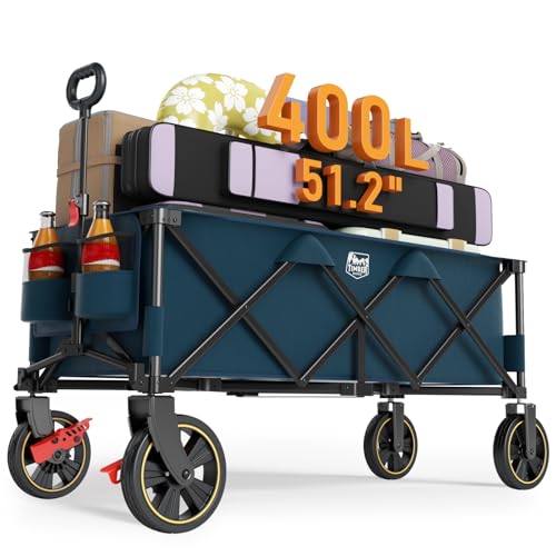 Timber Ridge 51.2 Extended Collapsible Wagons Carts Foldable 500LBS Heavy Duty Sports Wagon with Adjustable Handle 400L Capacity Portable Cart for Camping Shopping