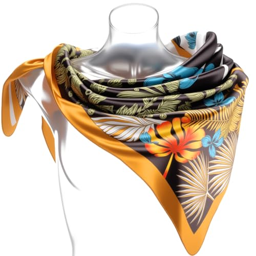 SATINIOR 35 Inch Silky Head Scarf 2 Pcs Large Square Neck Scarf Sleeping Hair Wrapping Satin Bandana for Women(Bronze,Bright Style)2