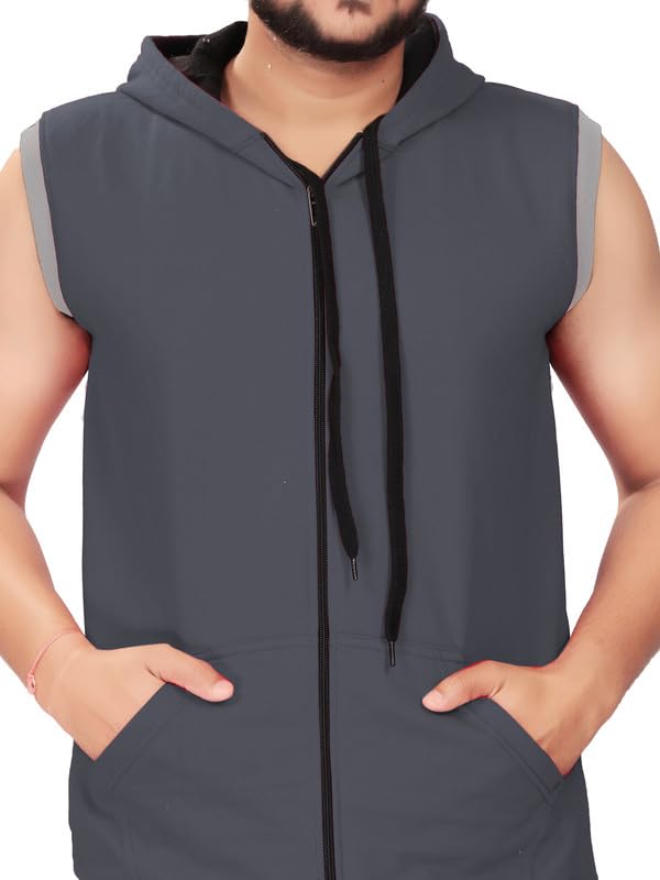 Image of Various Dots Men's Sleeveless Hooded T-Shirt | Cotton Zipper Hoodies | Vest Sandoz with Cap and Kangaroo Pocket | Regular Fit Jacket for Light Warm | Trendy Look | for Men and Boy