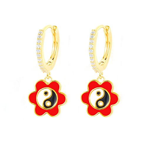 Boucles d'oreilles pendantes argent cadeau femme yin yang fleur