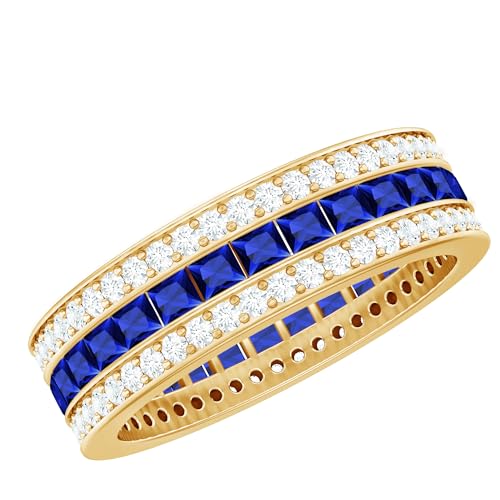 Certified Lab Grown Blue Sapphire Wide Wedding Band, AAAA Quality, Sapphire Moissanite Eternity Ring - Ready To Gift