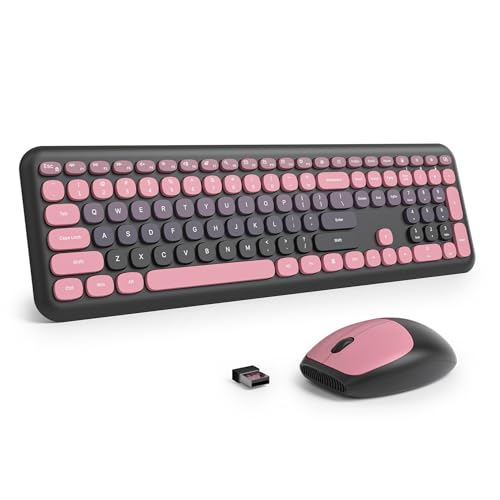 Clavier rétro 2.4GHz silencieux et souris sans fil, set de bureau QWERTY à membrane