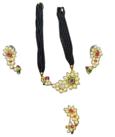 sajshrungar jewellery Sajshrungar Gold plated Pearl Nath combo For Women & Girls-picture-55