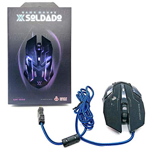 Mouse Gamer USB 3200dpi Iluminação LED RGB 6D X Soldado Infokit GM-600 Preto